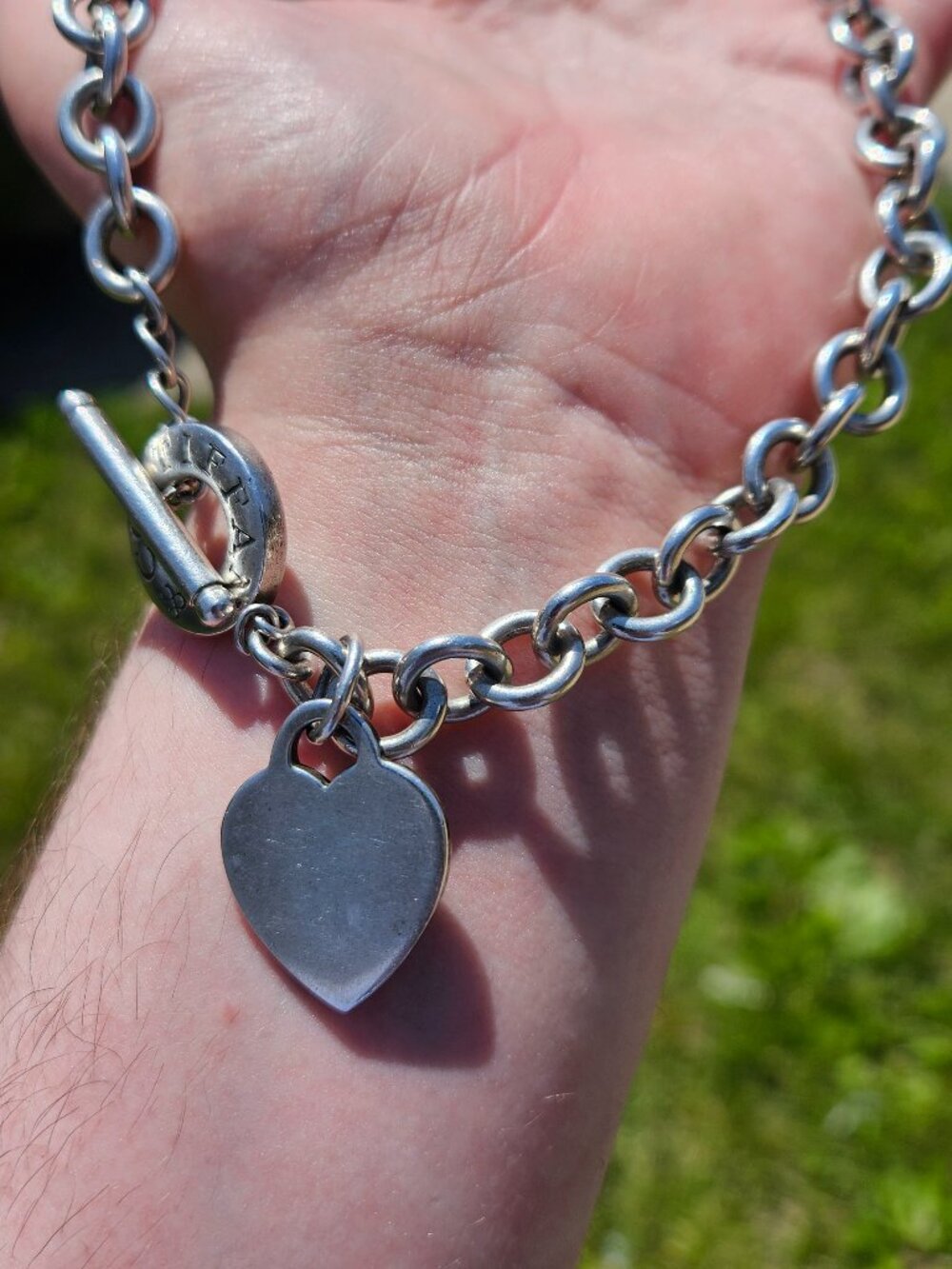 Tiffany & Co 925 Sterling Silver Heart Tag Toggle Necklace Choker 14 Inches - Picture 3 of 13